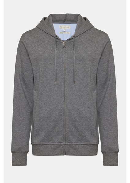 Erkek Gri Melanj Tam Fermuarlı Kapüşonlu Sweatshirt