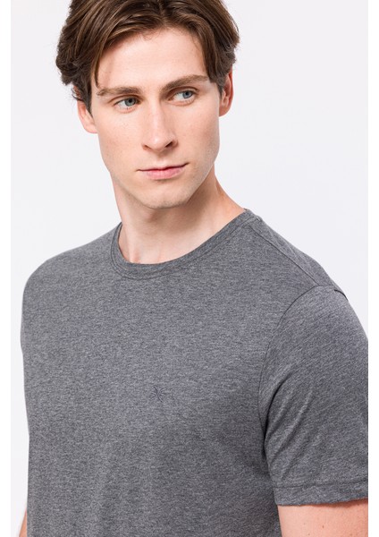 Erkek Gri Melanj Organik Pamuklu Bisiklet Yaka T-Shirt modelleri