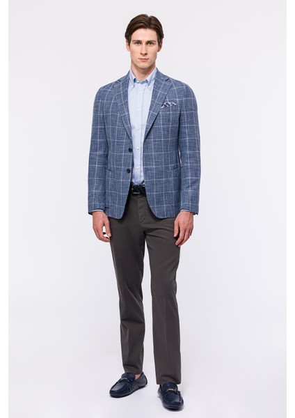 Erkek Açık Mavi Vitale Barberis Ekoseli Yün Spor Ceket