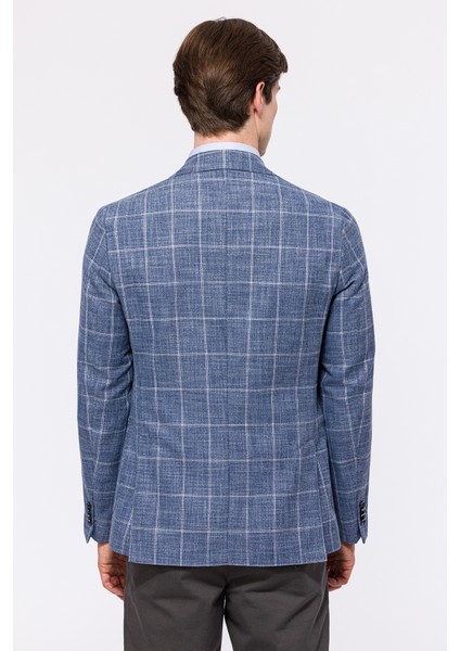 Erkek Açık Mavi Vitale Barberis Ekoseli Yün Spor Ceket