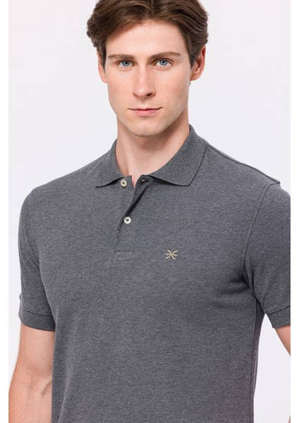 Erkek Gri Melanj Kısa Kollu Polo Yaka T-Shirt modelleri