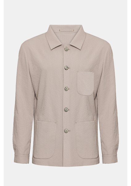 Erkek Bej Seersucker Casual Ceket