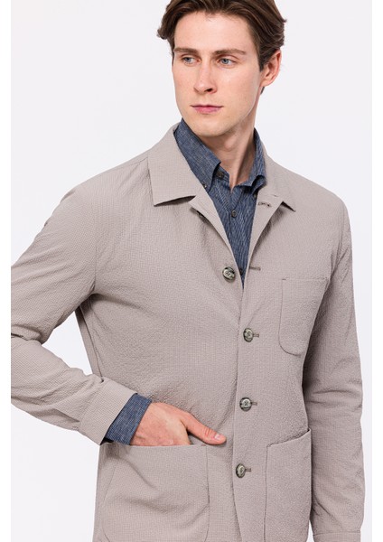 Erkek Bej Seersucker Casual Ceket modelleri