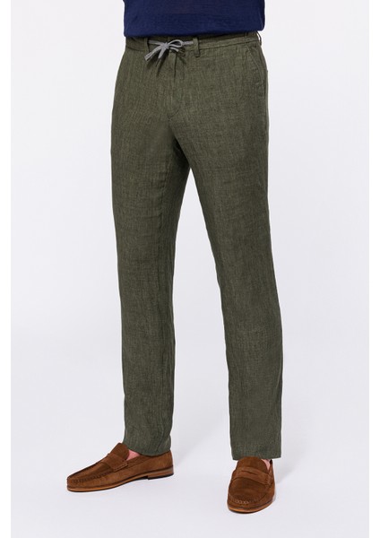 Erkek Haki Leomaster Bağcıklı Keten Pantolon fiyatları