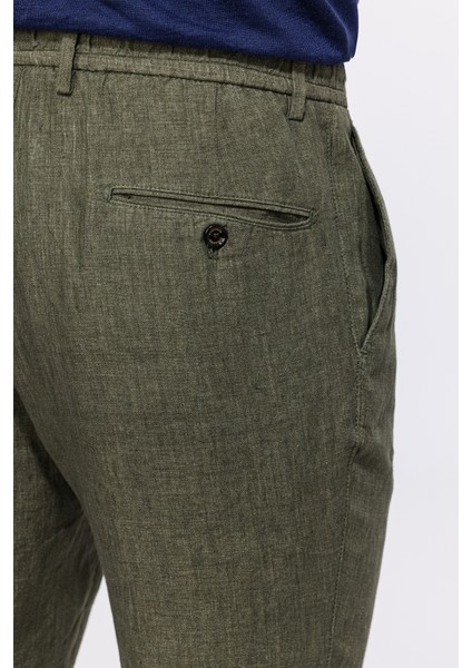 Erkek Haki Leomaster Bağcıklı Keten Pantolon fırsatları