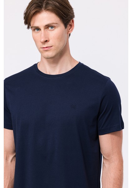 Erkek Lacivert Organik Pamuklu Bisiklet Yaka T-Shirt modelleri