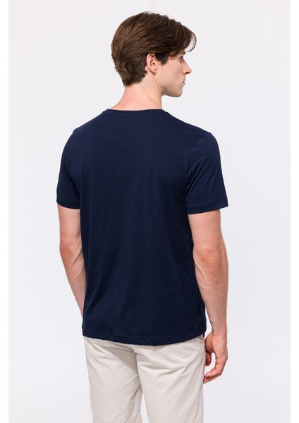Erkek Lacivert Organik Pamuklu Bisiklet Yaka T-Shirt fırsatları