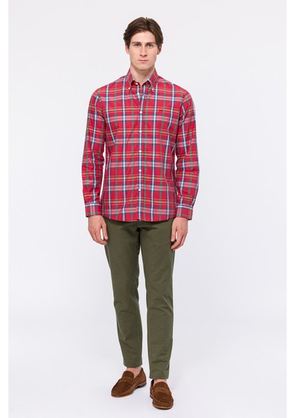 Erkek Kırmızı Cooper Fit Düğmeli Yaka Spor Gömlek