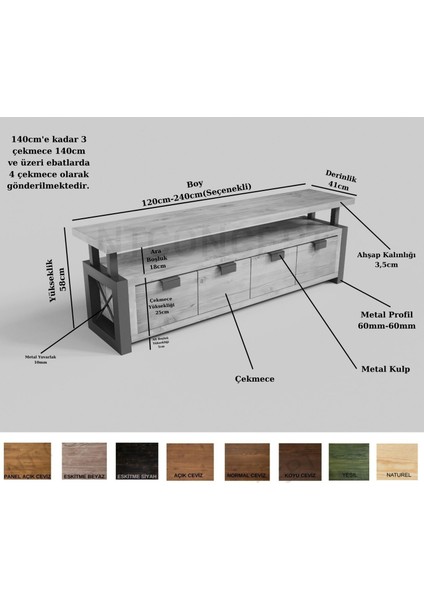 Ntconcept Arona Masif Ahşap Tv Stand - (Genişlik 140CM)