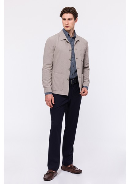 Erkek Bej Seersucker Casual Ceket