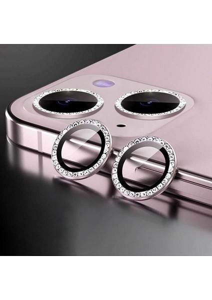 Iphone 13 ve 13 Mini Pembe Uyumlu Swarovski Taşlı Kamera Lens Koruyucu Cam