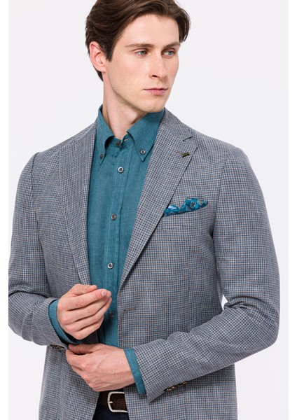 Erkek Vitale Barberis Turkuaz Yün Spor Ceket