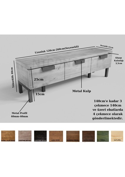 Ntconcept Uni Doğal Ahşap Çekmeceli Tv Standı - (Genişlik 260CM)