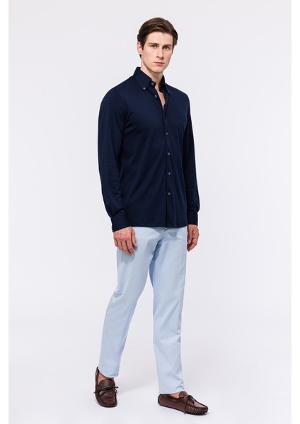 Erkek Lacivert Cooper Fit Düğmeli Yaka Interlock Gömlek fiyatları