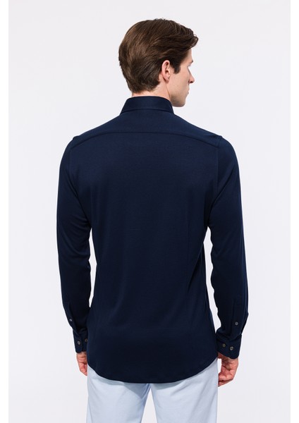 Erkek Lacivert Cooper Fit Düğmeli Yaka Interlock Gömlek fırsatları