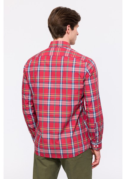 Erkek Kırmızı Cooper Fit Düğmeli Yaka Spor Gömlek fırsatları