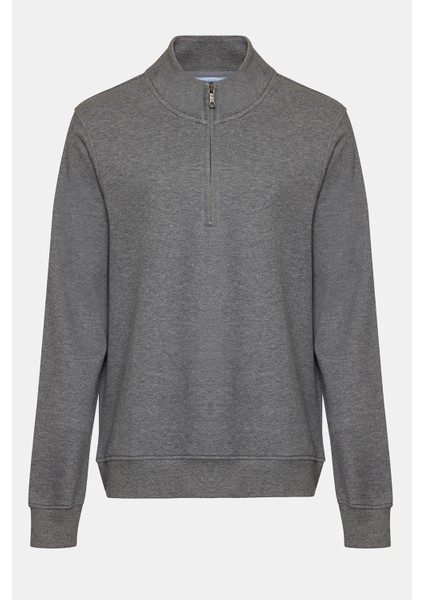 Erkek Gri Melanj Yarım Fermuarlı Sweatshirt