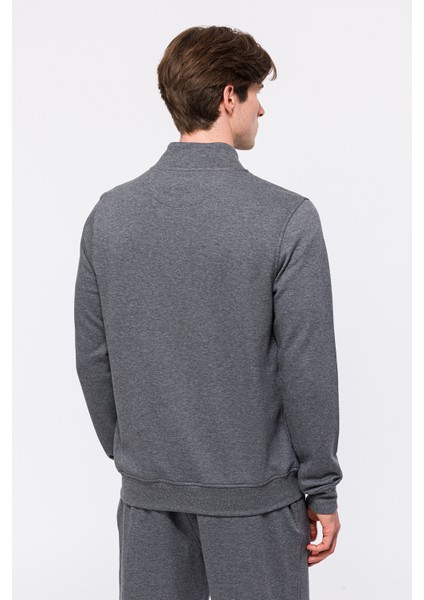 Erkek Gri Melanj Yarım Fermuarlı Sweatshirt