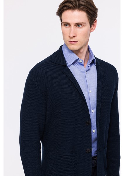 Erkek Lacivert Organik Pamuklu Düğmeli Hırka modelleri