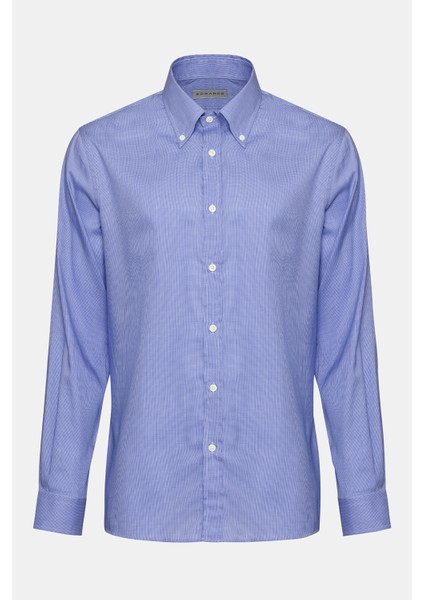 Erkek Lacivert Cooper Fit Düğmeli Yaka Klasik Gömlek