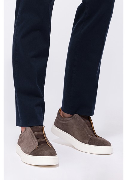 Erkek Antrasit Bağcıksız Süet Sneaker