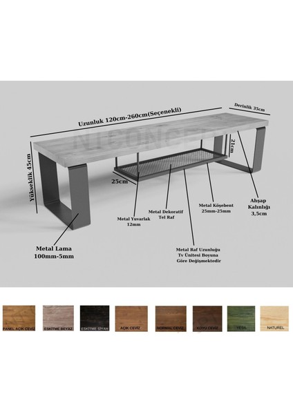 Tore Masif Ahşap Tv Stand - (Genişlik 260CM)
