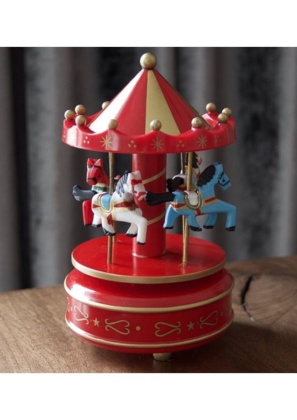 Nostaljik El Yapımı Atlı Karınca Müzik Kutusu Büyük Boy Kırmızı