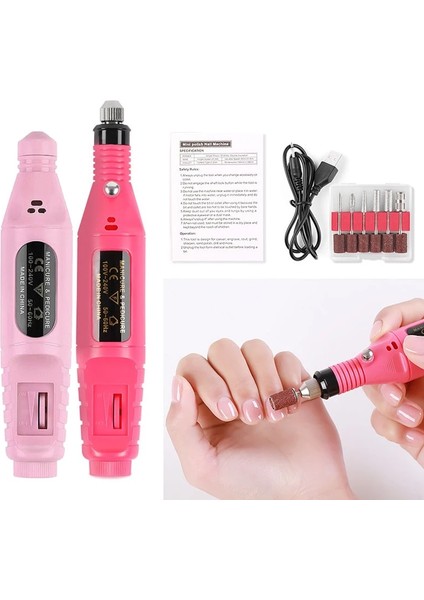 6 Adet Matkap Uçları Profesyonel Elektrikli Tırnak Parlatıcı Makinesi Taşlama Tırnak Matkap Seti Manikür Aracı Akrilik Tırnak Araçları Taşınabilir USB Tırnak Törpüsü (Yurt Dışından)