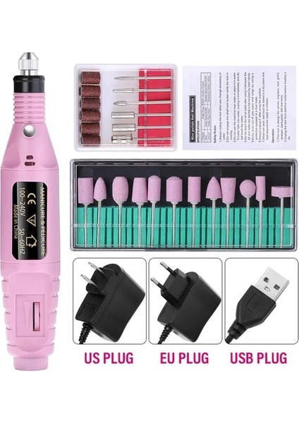 Pembe Set2 Ab Lınmanda Taşınabilir Renkli Tırnak Matkap Makinesi Elektrikli Manikür Freze Seti Profesyonel Manikür Aracı Tırnak Aksesuarları (Yurt Dışından)