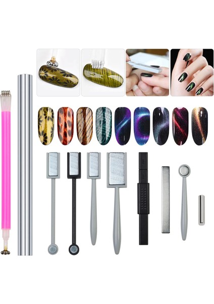 08 Nail Art Mıknatıs Sopa Kurulu Jel Vernik Kedi Gözü Hattı Şerit Etkisi Kare Yuvarlak Şekil Güçlü Manyetik Tırnak Aracı (Yurt Dışından)