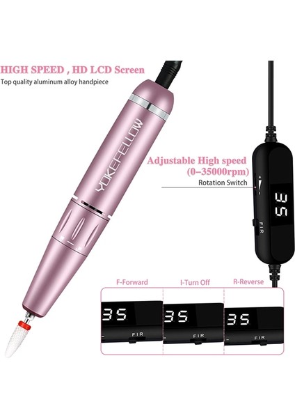 Seramik Kafa-07 Yokefellow 30000/35000RPM Tırnak Matkap Makinesi Taşınabilir USB Düşük Gürültü Kesme Manikür Makinesi Elektrikli Salon Tırnak Ekipmanları (Yurt Dışından) modelleri
