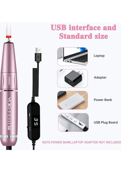 Seramik Kafa-07 Yokefellow 30000/35000RPM Tırnak Matkap Makinesi Taşınabilir USB Düşük Gürültü Kesme Manikür Makinesi Elektrikli Salon Tırnak Ekipmanları (Yurt Dışından) fırsatları