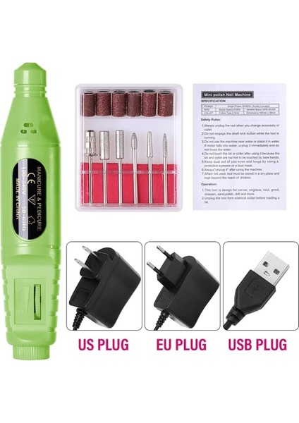 Yeşil 01 Takım USB Halaıman Tırnak Matkap Makinesi Elektrikli Tırnak Zımpara Freze Manikür Seti Tırnak Sanat Jel Tırnak Eti Çıkarıcı Pedikür Makinesi (Yurt Dışından)