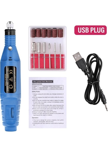 A-Blue Halaıman 6 In 1 Tırnak Matkap Makinesi Seti Manikür Zımpara Dosya Kalem Elektrikli Tırnak Zımpara Pedikür Taşlama Parlatma Araçları Delici (Yurt Dışından)
