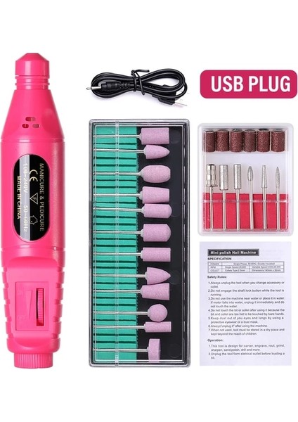 USB Seti 01-Red Halaıman USB Tırnak Matkap Manikür Seti Elektrikli Tırnak Zımpara Jel Cila Sökücü Araçları Freze Kesici Manikür Çivi Aksesuarları (Yurt Dışından)