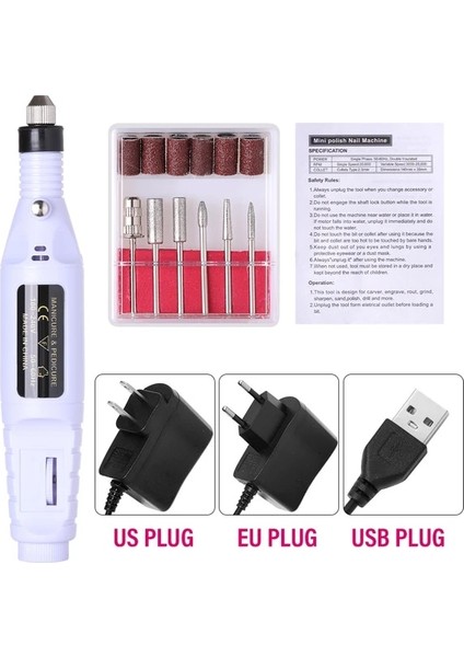 Beyaz Set A USB Fişi Cnhıds Elektrikli Tırnak Matkap Makinesi Setleri Pedikür Manikür Matkap Freze Kesiciler Tırnak Törpüsü Profesyonel 20000RPM Parlatma Araçları (Yurt Dışından)