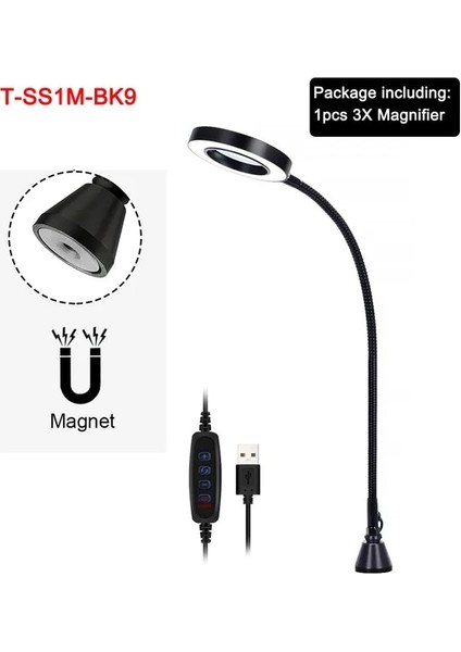 T-SS1M-BK9 Newacalox Yardımcı Eller Pcb Tutucu Için Üçüncü El Lehimleme Istasyonu 3x LED Büyüteç Kaynak Aracı ile 4 Esnek Manyetik Kol (Yurt Dışından)