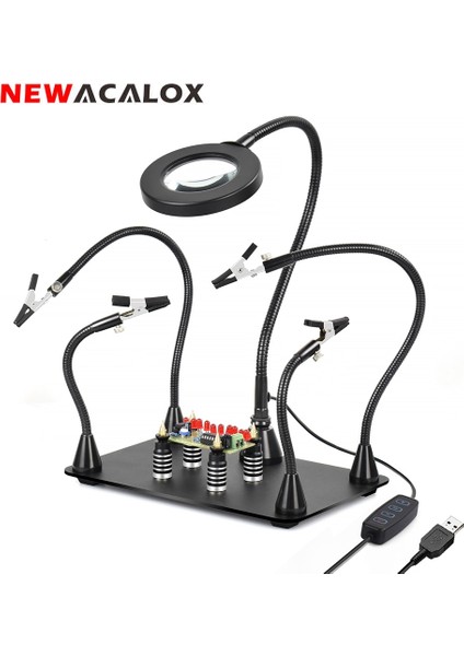 T-SS1M-BK9 Newacalox Manyetik Pcb Devre Kartı Tutucu Esnek Kol Lehimleme Üçüncü El Kaynak Istasyonu Havya Standı Tamir Araçları (Yurt Dışından)