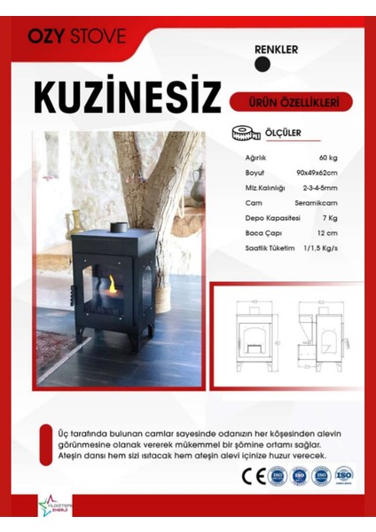 OZYSTOVE Kuzinesiz Pelet Sobası