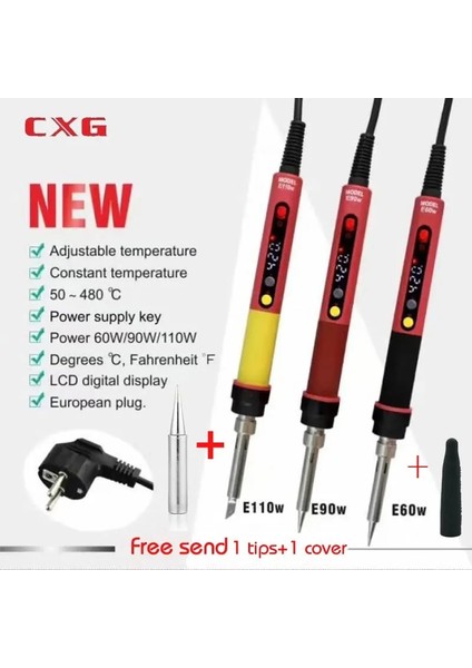 E90WT 110V Abd Yenı 110V/220V Ab/abd/au Rohs Cxg E60WT/90WT/110WT LCD Sıcaklık Dijital LED Ayarlanabilir Elektrikli Havya + Ipuçları (Yurt Dışından) fiyatları