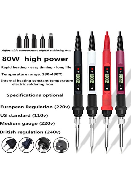 Siyah Elmas Demir 80W-EU-220V, Ab 80W Dijital Ekran Ayarlanabilir Sıcaklık Sabit Sıcaklık Elektrikli Havya Seti Elektrikli Demir Kaynak Kalemi (Yurt Dışından)