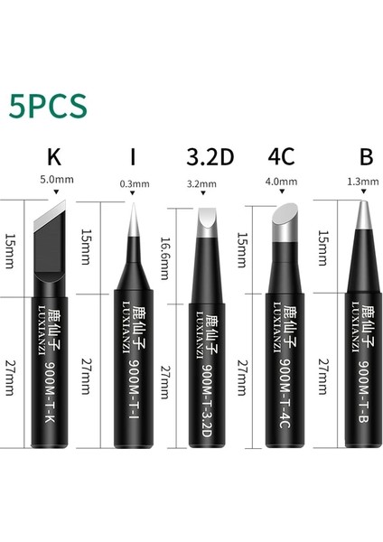 LXZ919208SB Luxıanzı 5pc 900M Havya Kulaklık Seti I/b/k/2.4d/3c Lehim Istasyonu Için Bakır Weding Ucu Kurşunsuz Elektrikli Havya Ipuçları (Yurt Dışından)