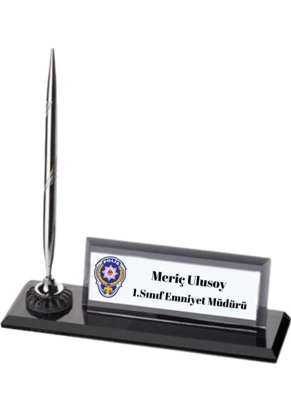 Polislere Özel Kristal Kalemli Masa Isimliği