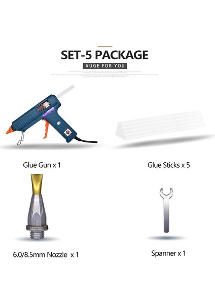 Set-5 150W, Ingiltere 150W Sıcak Tutkal Tabancası Sıcaklık Kontrolü ile Ev Dıy Endüstriyel Üretim Kullanımı 11MM Tutkal Çubukları Saf Bakır Meme (Yurt Dışından)