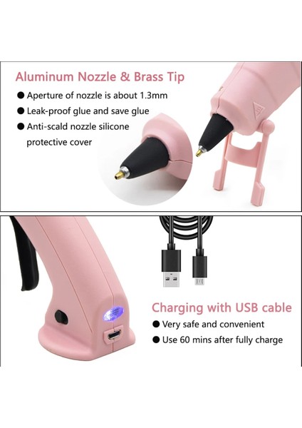Set-3 15W, Ab Akülü Sıcak Eriyik Tutkal Tabancası Çocuk El Sanatları Ev Dıy Onarım Kullanımı 7mm Çubuk Tutkal Kablosuz Tutkal Tabancası 3.6V 2000MAH 60 Dakika Kullanım Süresi (Yurt Dışından)