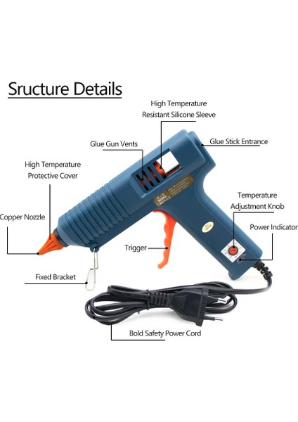 Set E 150W, Abd 150W Sıcak Tutkal Tabancası Ayarlanabilir Sıcaklık Tutkal Tabancası Memesi 11MM Tutkal Çubukları Profesyonel Endüstriyel Eriyik Tabancası Yapıştırıcı Sıcak Tabancası (Yurt Dışından) indirimleri