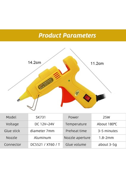 T Tipi 12 V/24 V Sıcak Eriyik Tutkal Tabancası Ac Dc Adaptörü XT60 T Tipi Mini Tutkal Tabancası ile 7mm Tutkal Çubukları Model Uçak Tamir Aracı (Yurt Dışından) modelleri