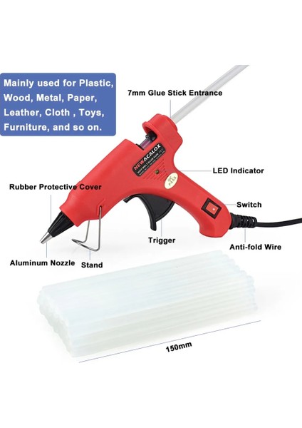 113 Kırmızı 1 Adet 20W, Ab Newacalox Ab 220V 20W Sıcak Tutkal Tabancası ile 20 Adet 7mm Tutkal Çubukları Endüstriyel Mini Silahlar Termo Elektrikli Isı Sıcaklığı Aracı (Yurt Dışından) fiyatları