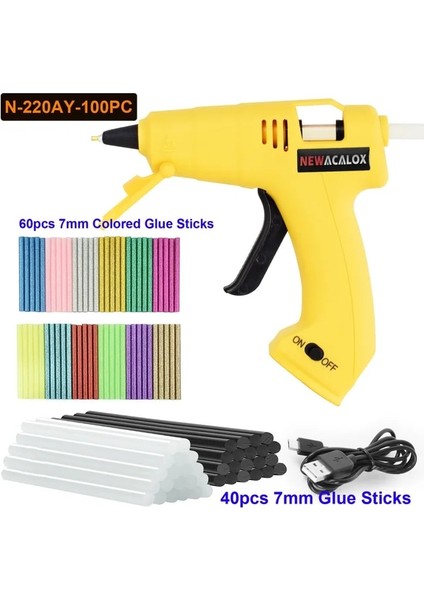 N-220AY-100PC 8W Newacalox USB Şarj Kablosuz Tutkal Tabancası ile 100 Adet 7mm Tutkal Çubukları Dc 5V 8W Mini Tutkal Tabancası Greft Dıy Aracı Ev Okul Için (Yurt Dışından)