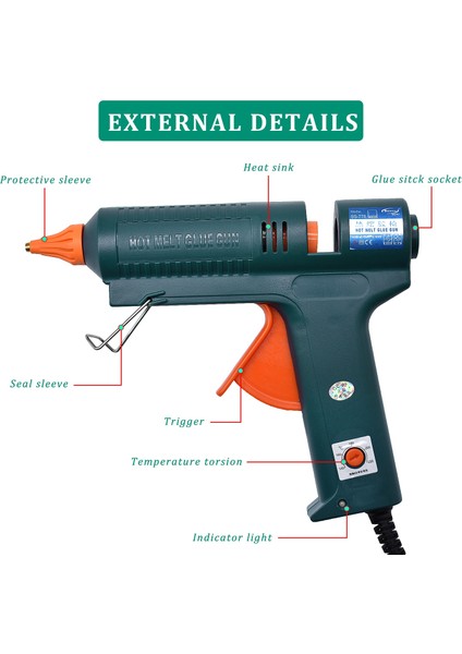 Set-4 150W, Ingiltere 150W Sıcak Tutkal Tabancası Sıcaklık Ayarı 140 ~ 220 Santigrat Derece Değiştirilebilir Meme Onarım Aracı Dıy Için 11MM Tutkal Çubuğu Kullanın (Yurt Dışından) fırsatları